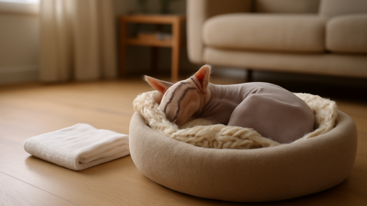 Guide til hudpleje, varme og bad for din sphynx-kat